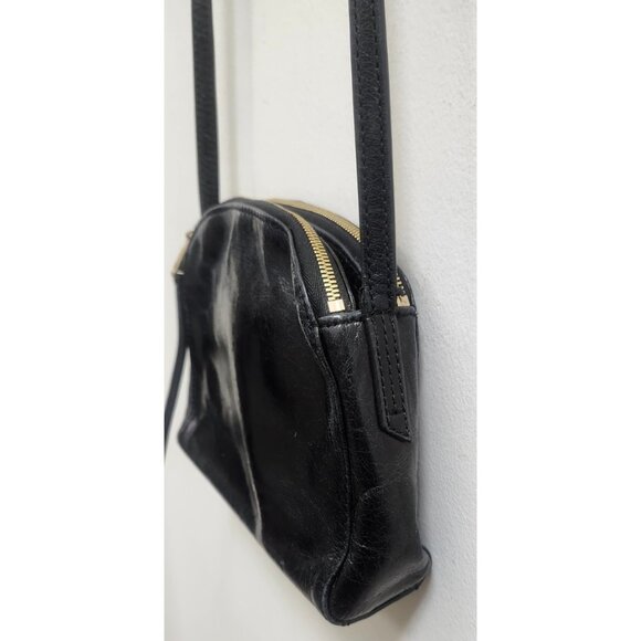HOBO Black Leather Crossbody Bag Small Dome Shape Zip Top Adjustable Strap Vinta - Picture 4 of 12
